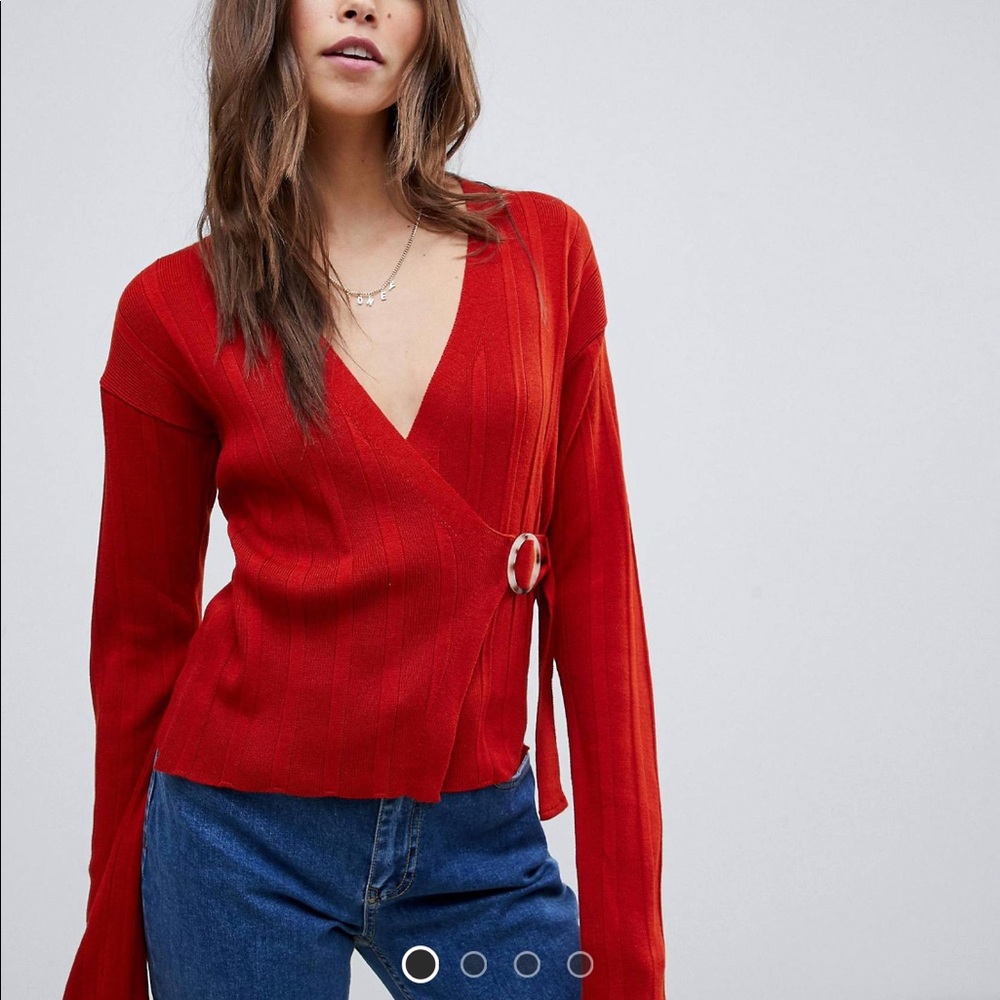 ASOS DESIGN wrap sweater in rib with buckle detail